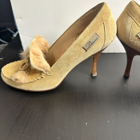 StUnNiNg Fur Lined DELMAN Suede Loafer Style Heels Tan Brown Size 7.5 - Picture 8 of 15